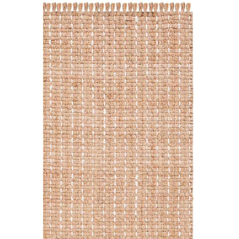 Tapis beige / brun en jute tissé à plat de couleur unie Kiann, Rectangle 8 pi x 10 pi