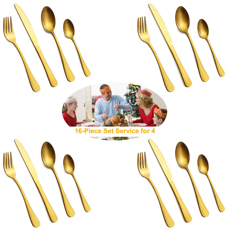 Metro Lane Blandenburg 16 Piece Stainless Steel Cutlery Set , Service for 4, Matte Gold