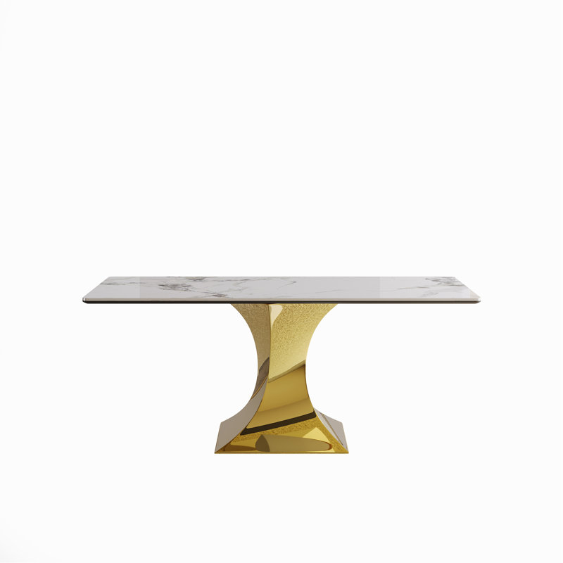 Table de salle à manger 71 "rectangulaire pour 6 à 8 personnes, table de cuisine moderne avec base de sablier plaquée or élégante, grande table de salle à manger- (seulement table)