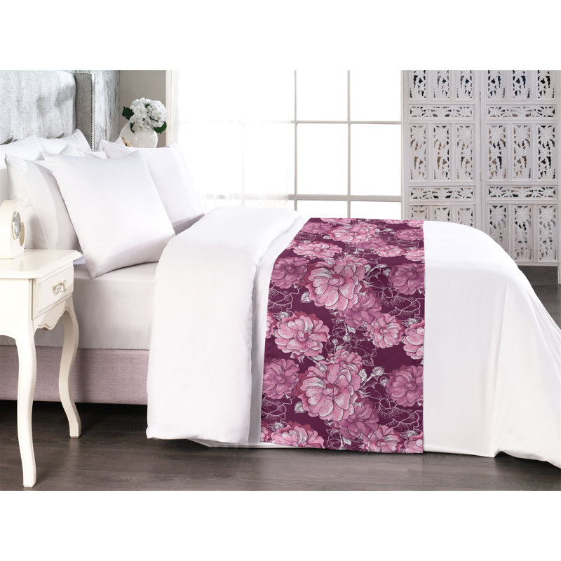 Chemin de lit écharpe à motif floral Ambesonne, Très grand lit