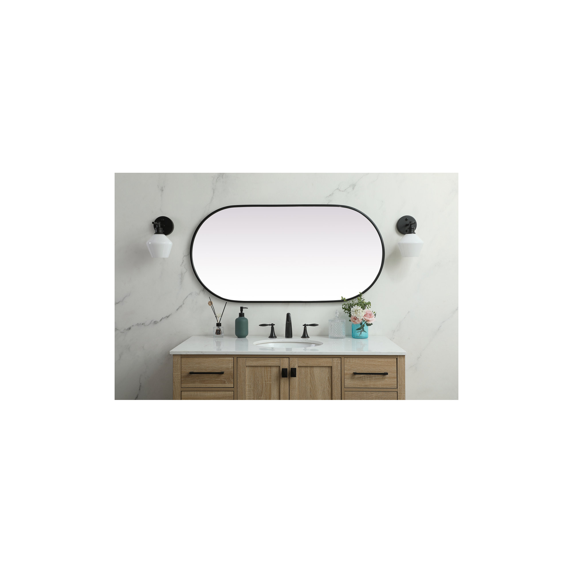 Elington Metal Oval Mirror, Black, 48"  x 24" 