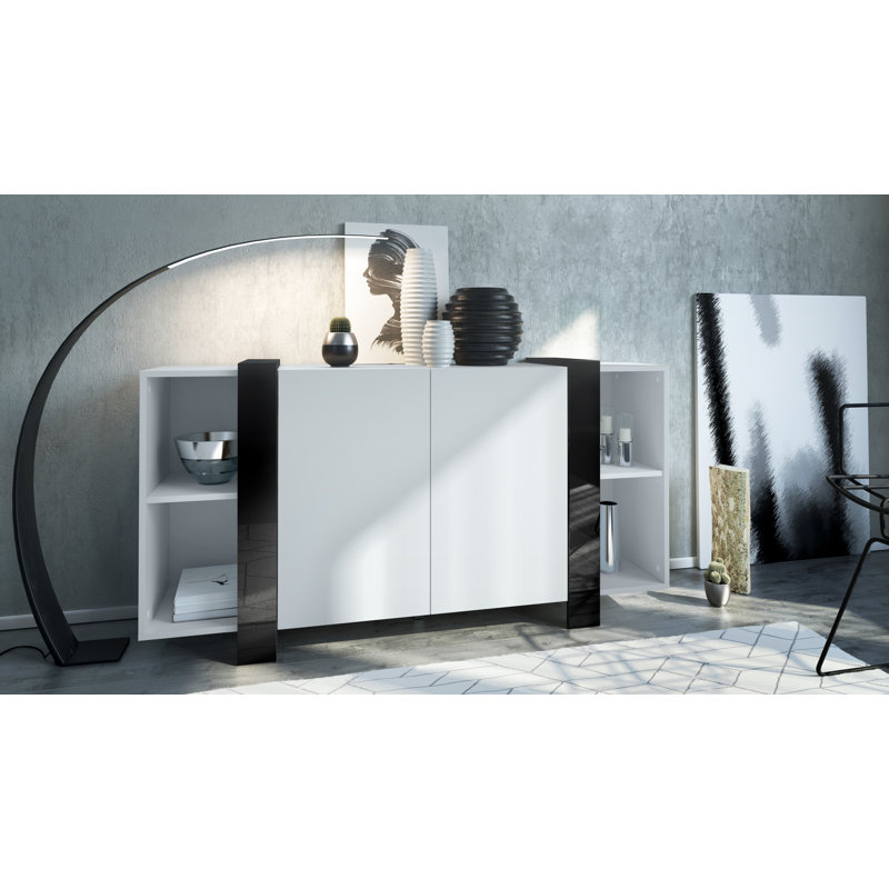 Westmanland 149cm Sideboard, White Matt/Black High Gloss