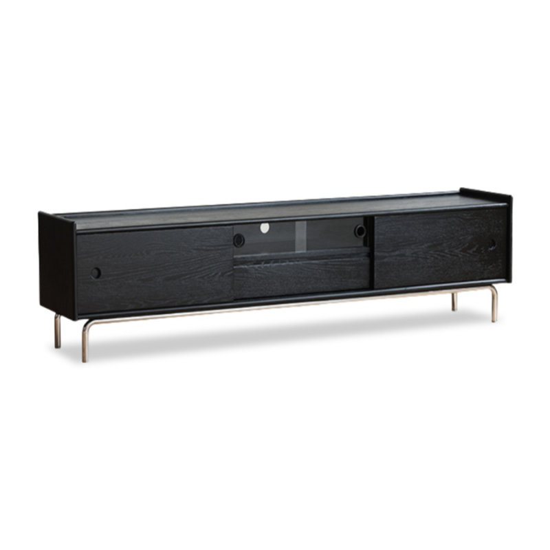 Meuble télé moderne en bois massif noir, H 20,08 po x L 78,74 po x l 15,75 po.
