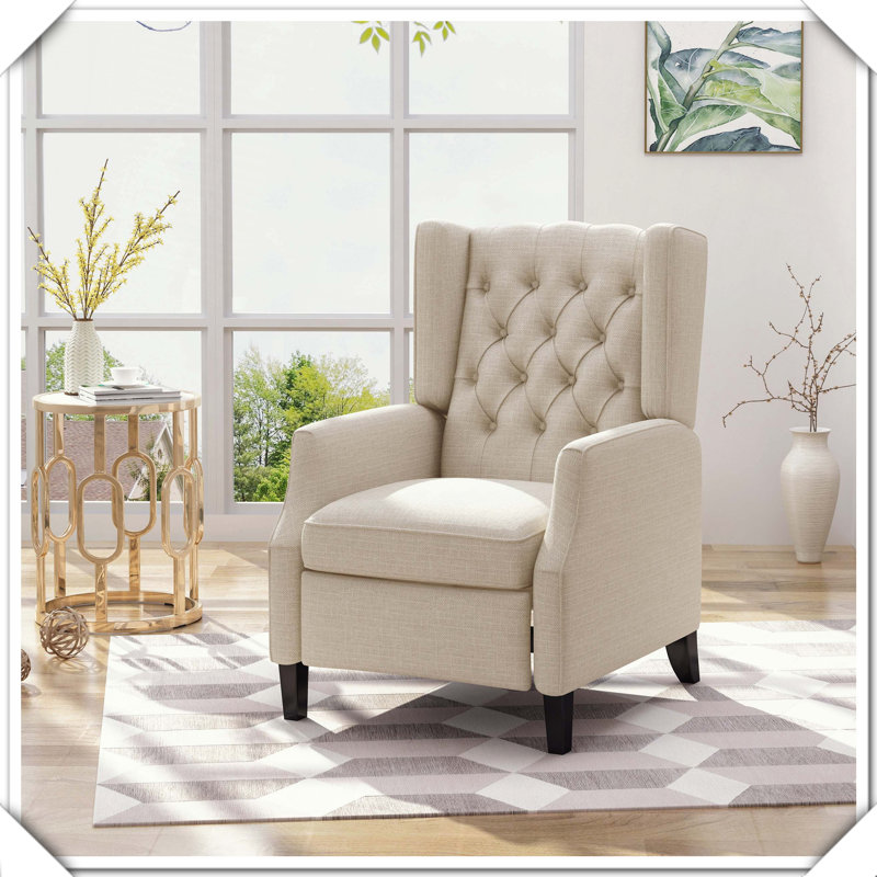 Push Back Recliner Fabric Armchair Rivet Decoration Wingback Accent Comfortable Stylish Durable Versatile, Beige Fabric