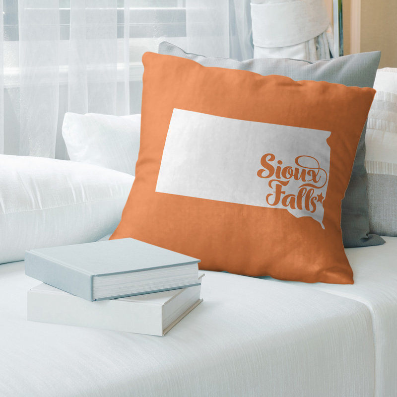 Coussin en lin états-unis & villes, 14 po x 14 po, Orange, Sioux Falls