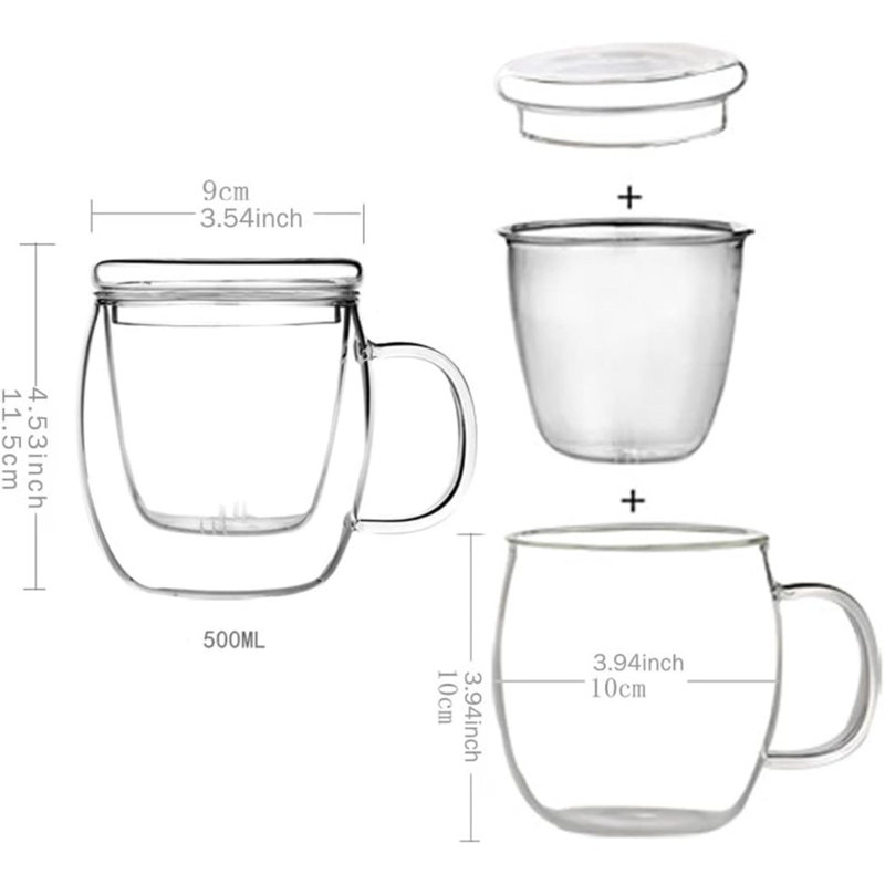 Tasse à thé en verre avec infuseur et couvercle Tasses à thé en verre borosilicaté pour thé à feuilles mobiles, tasses à thé en verre avec filtre pour thé, grand système d'infusion à feuilles mobiles