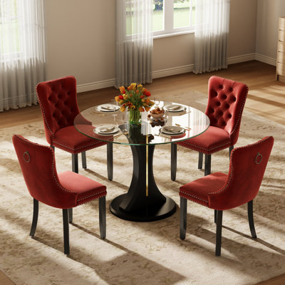 Ensemble de table de salle à manger ronde et transparente avec chaises capitonnées, ensemble de table de salle à manger moderne Mid-Century pour coin-repas de cuisine