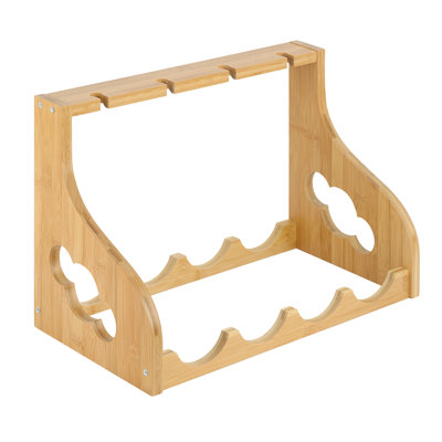 Billie-Lea 4 Bottle Solid Wood Wine Bottle & Glass Rack in Light Brown