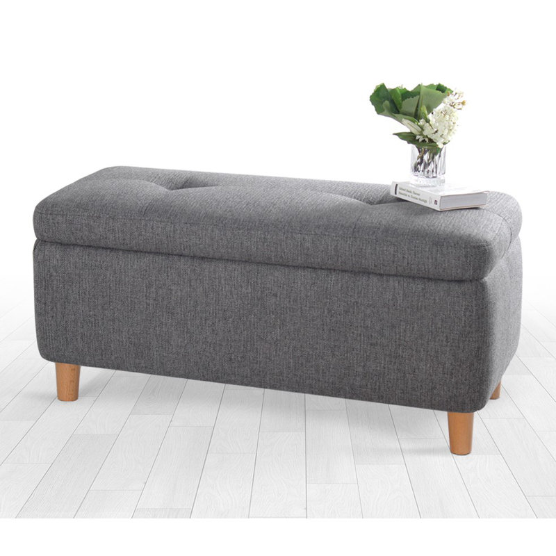 Stylish Pouffe with Beechwood Legs, Dark Grey | 50% Cotton / 50% Linen | 39.4 x 17.7 x 16.1 inches | 35 DNS Orthopedic Sponge, Thickness: 3.1 inches | Perfect for Living Room & Bedroom Decor, Comfortable and Durable