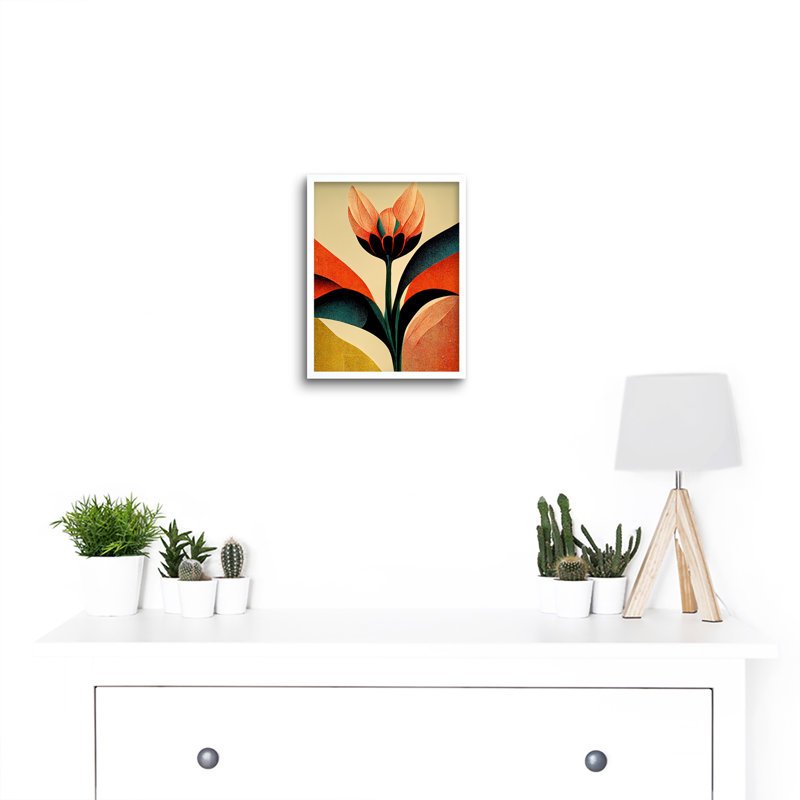 Abstract Flower Art Deco Symmetry - Print, 25.9cm H x 20.6cm W, White Framed Paper