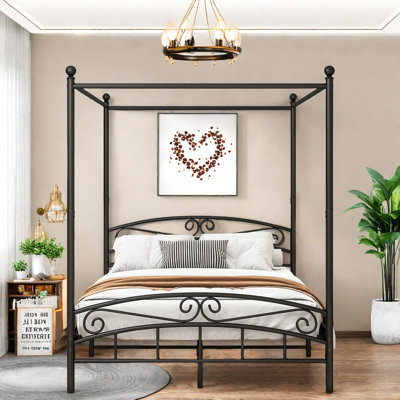 Structure de lit en métal durable de style grand lit, style de baldaquin moderne, solution de rangement pour chambre à coucher