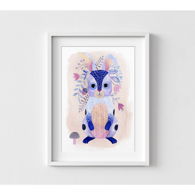 Reproduction d'art de lapin charmant, Reproduction encadrée avec passe-partout, H 36 po x l 48 po, Blanc