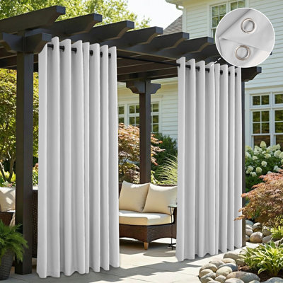 Outdoor Curtain Grommet Top, Waterproof Black Out Thermal Insulated Outdoor Bedroom Livingroom Curtains, Effective Sun and Privacy Protection Curtain, for Balcony Terrace Pergola Indoor, Single Panel, 52" W x 84" L Gray White