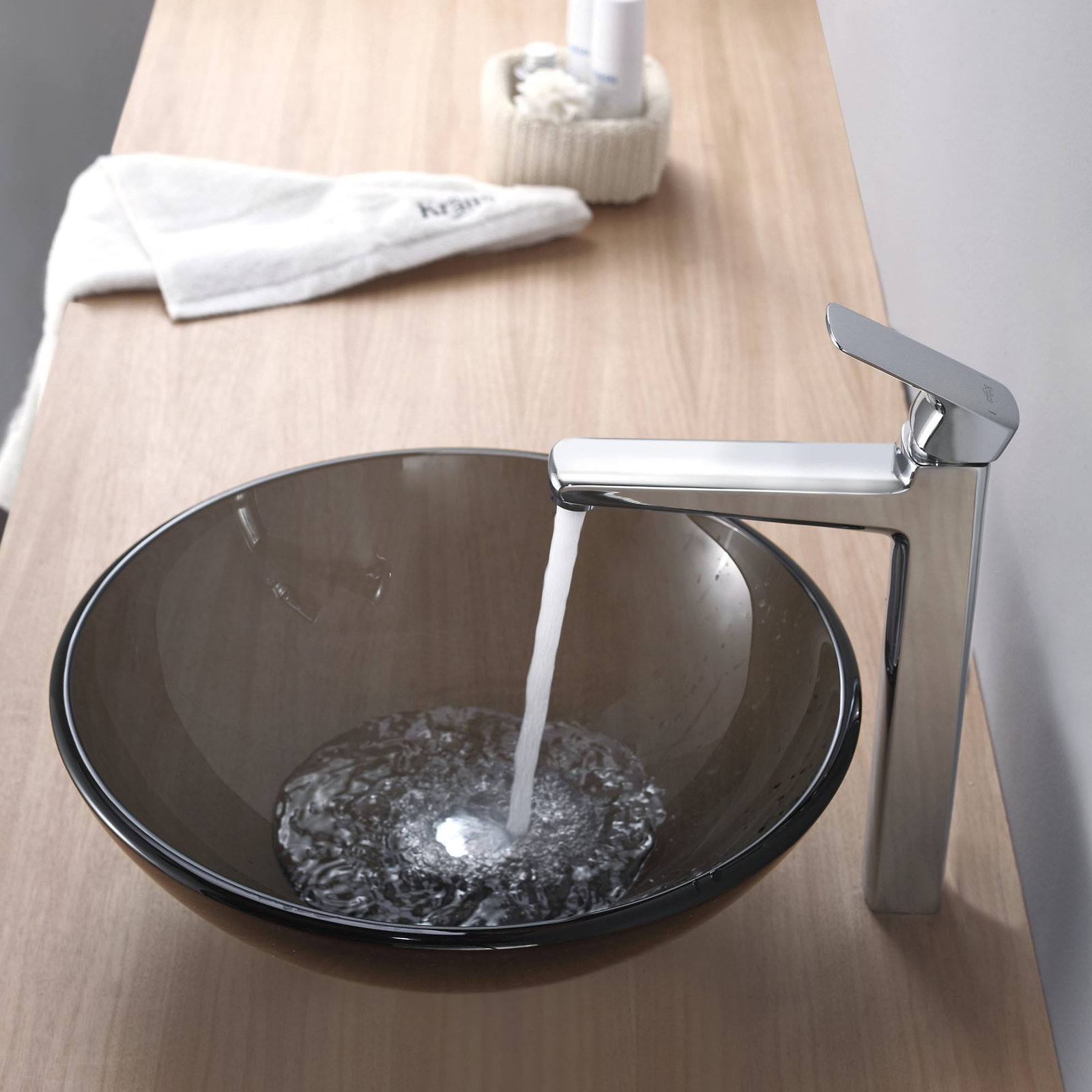 Glass Circular Vessel Bathroom Sink, Clear Black