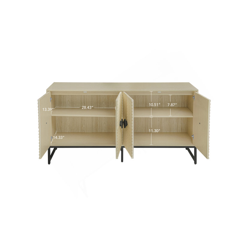 Buffet sculpté à 4 portes, armoire buffet avec rangement, armoire à café moderne avec tablette réglable pour le salon, la salle à manger et la cuisine