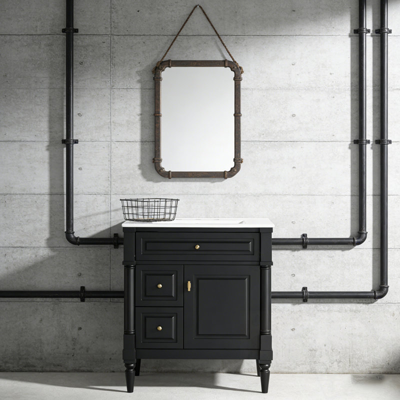 Meuble-lavabo avec lavabo, 2 tiroirs et tablette réglable, 30", Noir