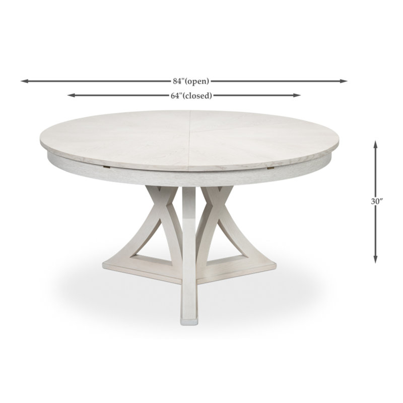 Casual Round Solid Oak Dining Table, Working White, 30"H x 64"L x 64"W