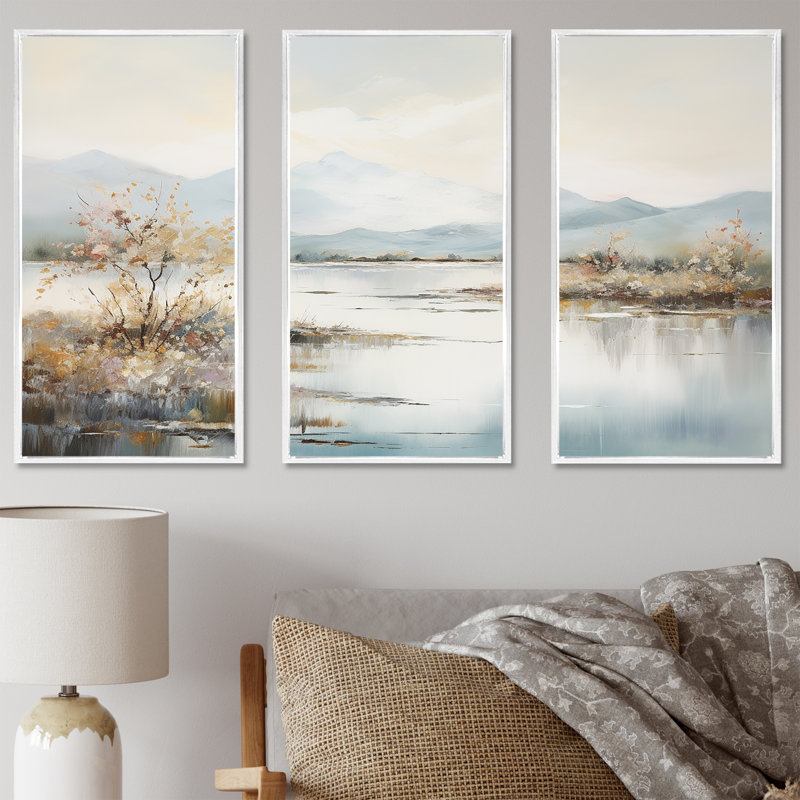 Ensemble de décorations murales Mountain Pond Stillness, Cadre flottant blanc, H 28 po x l 36 po x P 1 po