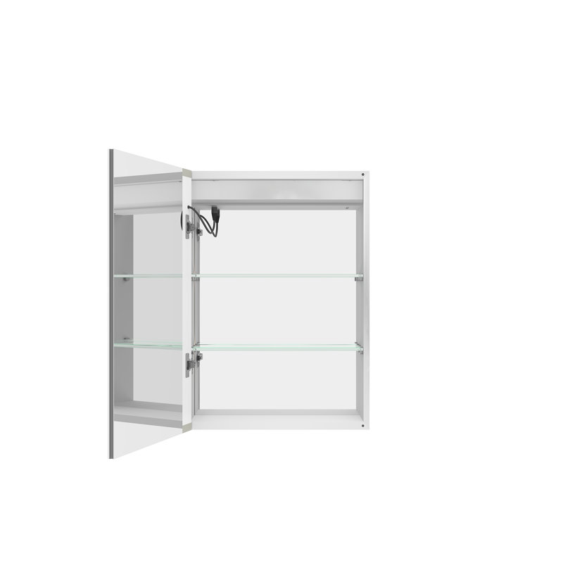 28" H x 20" W Surface Mount LED Bathroom Medicine Cabinet with Anti-Fog Mirror and Touch Control, Silver Aluminum