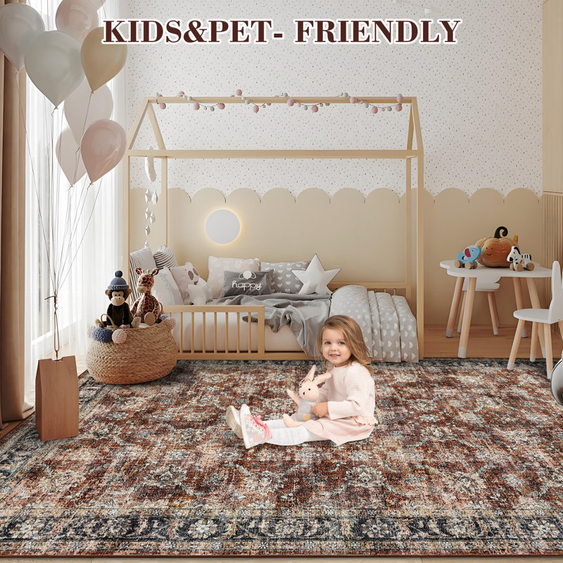 Oriental Machine Washable Rug Non-Slip Area Rug Vintage Design Rug Durable Floor Carpet Easy-Cleaning Rug, Runner 2' x 6'
