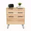 Commodes 3 tiroirs en chêne clair avec pieds en métal, ensemble de 2