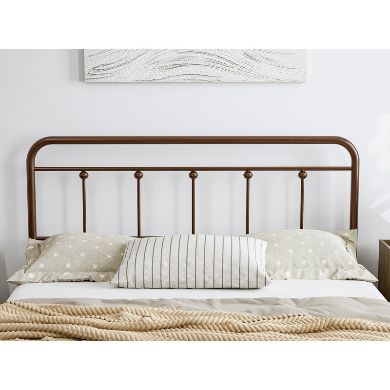 August Grove® Metal Full Size Headboard, Adjustable Height, Farmhouse Victorian Style, Steel Headboard Only For Bedroom, Easy Assembly, Brown