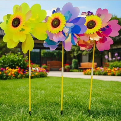 1 ensemble de décorations de jardin en plein air moulin à tournesol tournesol coloré nacré tournesol extérieur
