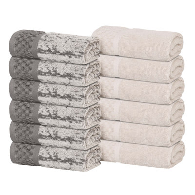 Lodie Cotton Plush Soft Absorbent Jacquard Solid and Two-Toned Face Towel Washcloth