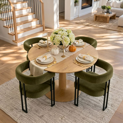 Ensemble de table à manger pour 4 personnes avec table ronde et 4 fauteuils en velours rembourrés