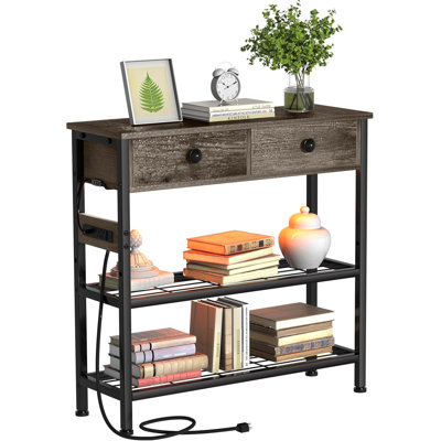 Table d'entrée de 32 pouces avec ports USB, prises, bande lumineuse à DEL et tablettes de rangement - Console moderne pour le salon, le couloir, le vestibule et le meuble télé