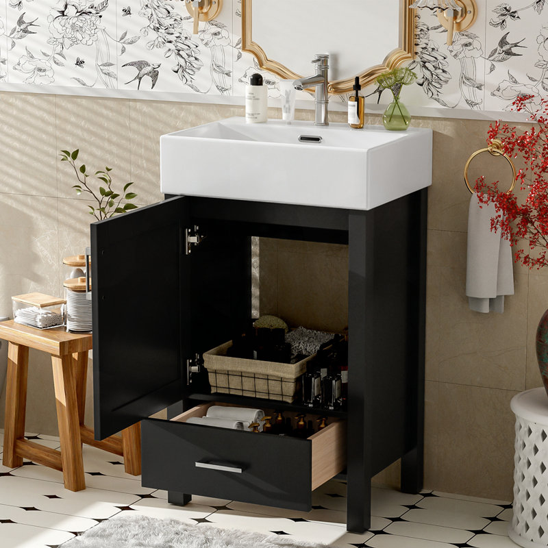 Ceramic Sink Modern Bathroom Vanity, Black