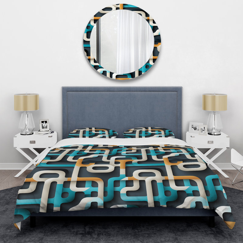 Ensemble de housse de couette en microfibre blanc / turquoise, Housse de couette simple + 1 taie décorative stan