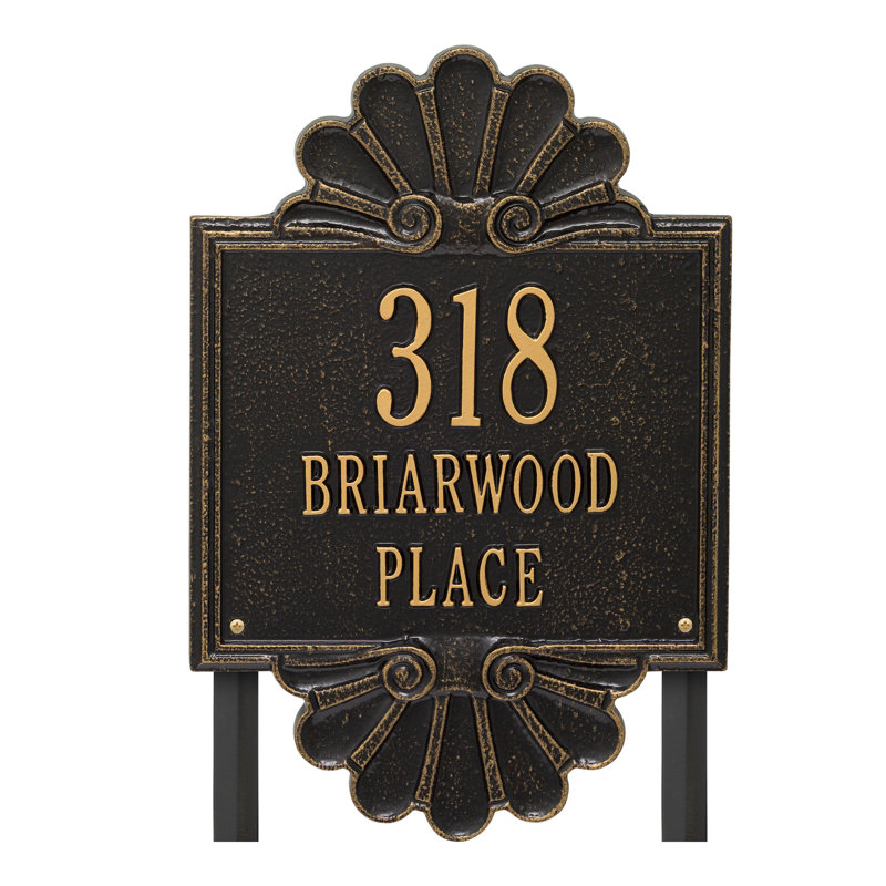 Signature Series 3-Line Lawn Address Sign, Black, Gold, Yes