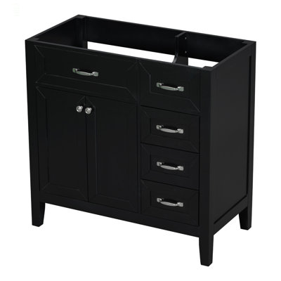 Meuble-lavabo 36 po sans lavabo, base d'armoire seulement, armoire de salle de bain avec tiroirs, structure solide et panneau de fibres à densité moyenne