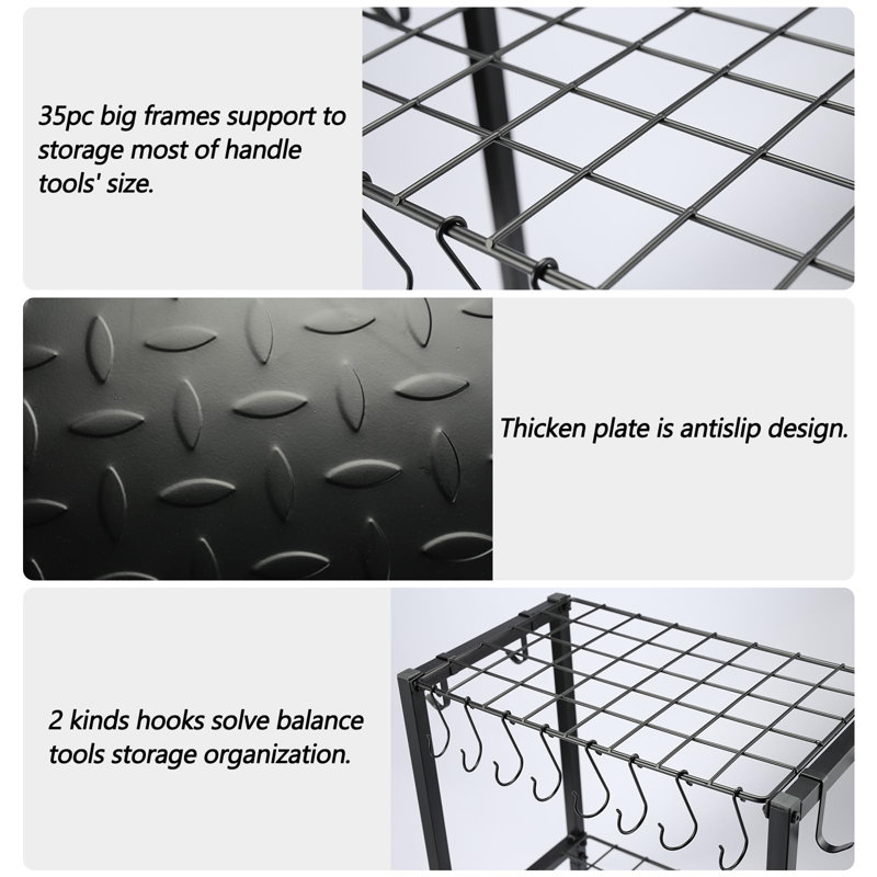Garden Tool Organizer Heavy Duty,Yard Tool Tower Rack,Garage Storage Organization For Long Handle Tools,Rake,Brooms,Extra Hooks For Small Shovel,Shear.All Metal,Free Standing.