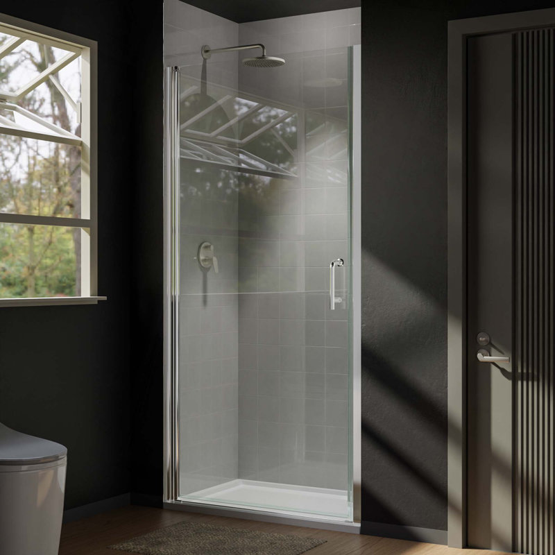 Porte de douche pivotante semi-sans cadre en chrome avec verre transparent