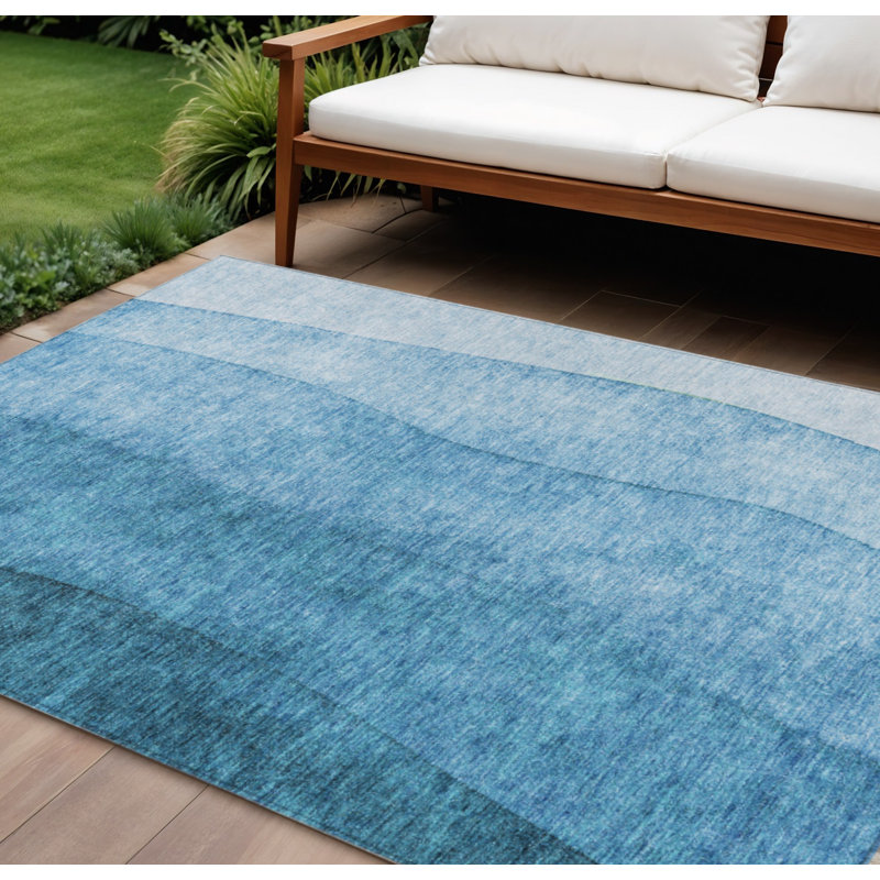 10' X 14' Teal Blue Aqua And Turquoise Ombre Washable Indoor Outdoor Area Rug, Rectangle 10' x 14'