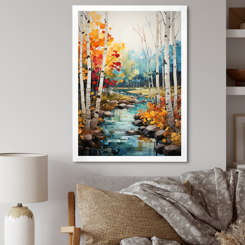 Damylah Birch Woods Autumn Harmony IV, reproduction d'art sur toile encadrée, H 20 po x l 12 po x P 1 po, Cadre photo blanc