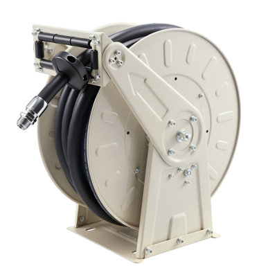 Fuel Hose Reel, 3/4 inch x 66 ft Retractable, 300 PSI, Spring Driven Auto Swivel Rewind, Heavy-Duty Carbon Steel Construction with Industrial Grade Rubber Hose, Kerosene, Designed for Diesel Fuel