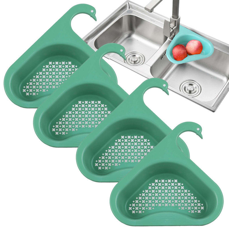 Ensemble de 4 paniers d'évier de cuisine avec panier-filtre triangulaire, Vert