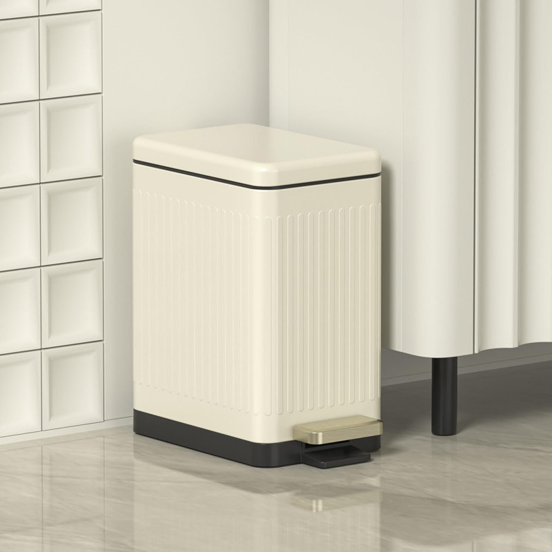 Poubelle de salle de bain avec couvercle, Blanc laiteux