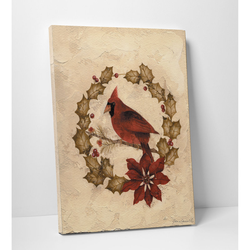 «Cardinal in Wreath» par Jane Carroll - reproduction d'art sur toile tendue, H 30 po x l 40 po x P 1,5 po