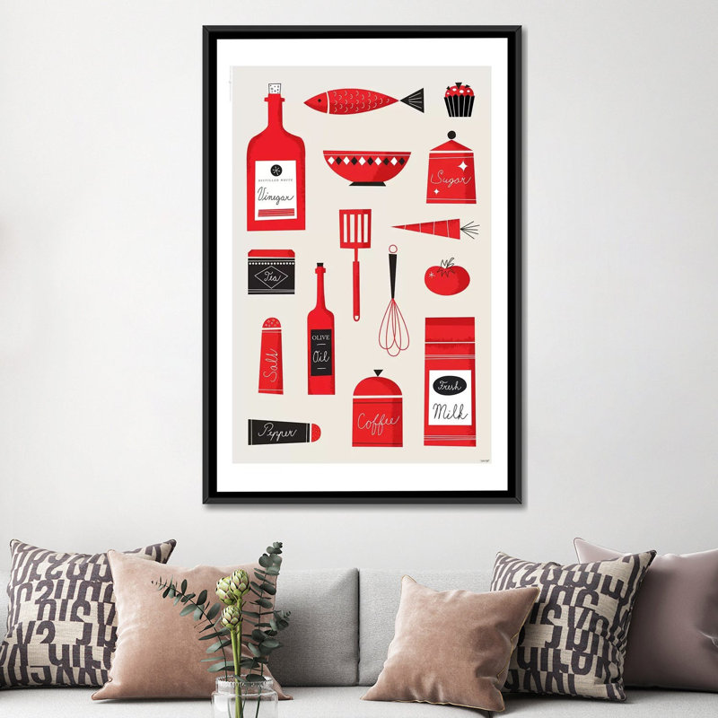 «Kitchen Art», impression sur toile, H 60 po x l 40po x P 1,5 po, Toile avec cadre noir, Blanc