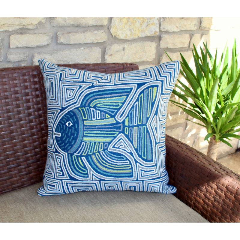 Sallie Duncan Designs Acrylic Throw Square Indoor/Outdoor 2 Piece Pillow Cover and Insert Set, Blue/Gray/Lime Green