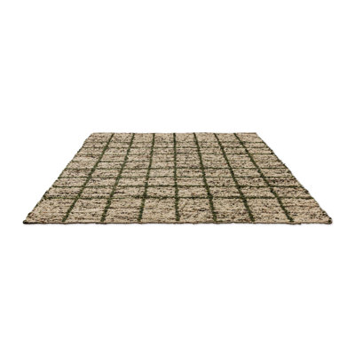 Wool Geometric Area Rug in Green