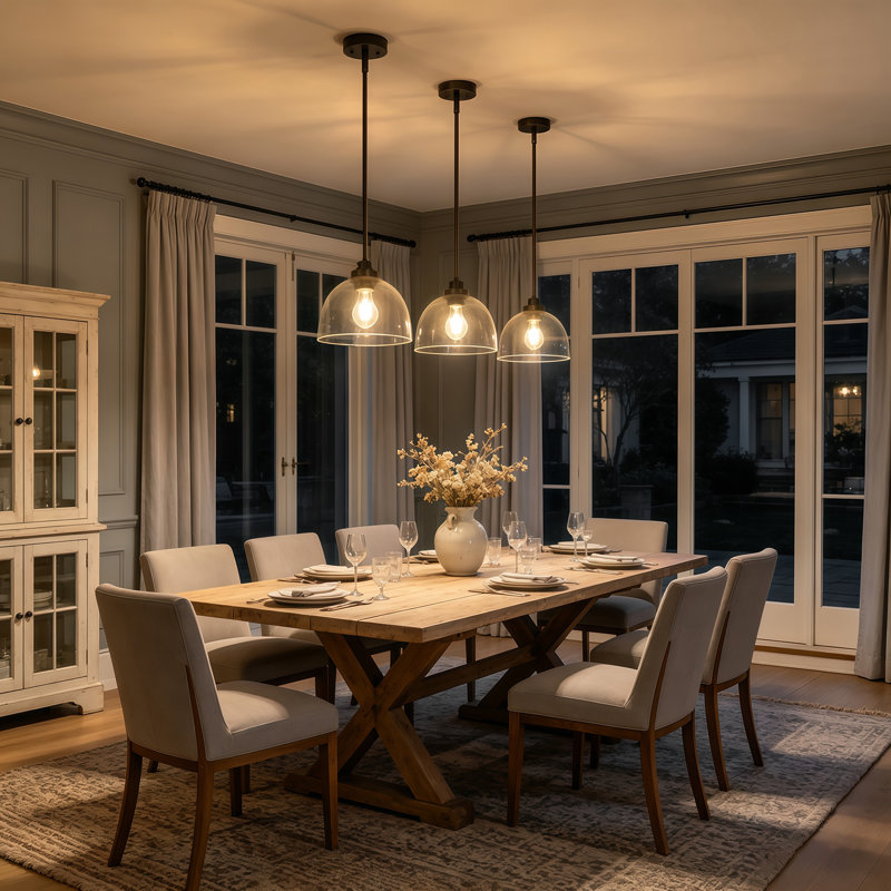 Modern 1-Light Single Dome Kitchen Island Pendant With Clear Glass, Matte Black