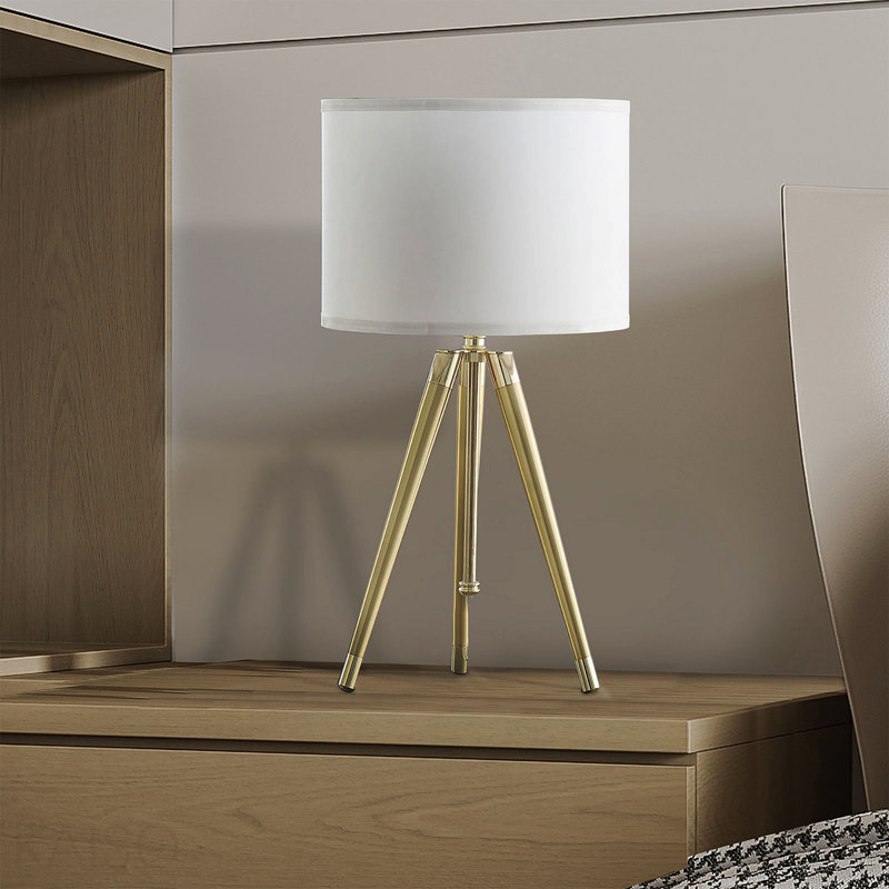 Lampe de table à trépied moderne réglable en laiton / or brillant de 35,5 po à 25,75 po de hauteur pour salon, table de chevet, lampe de chevet pour chambre à coucher, lampe à DEL