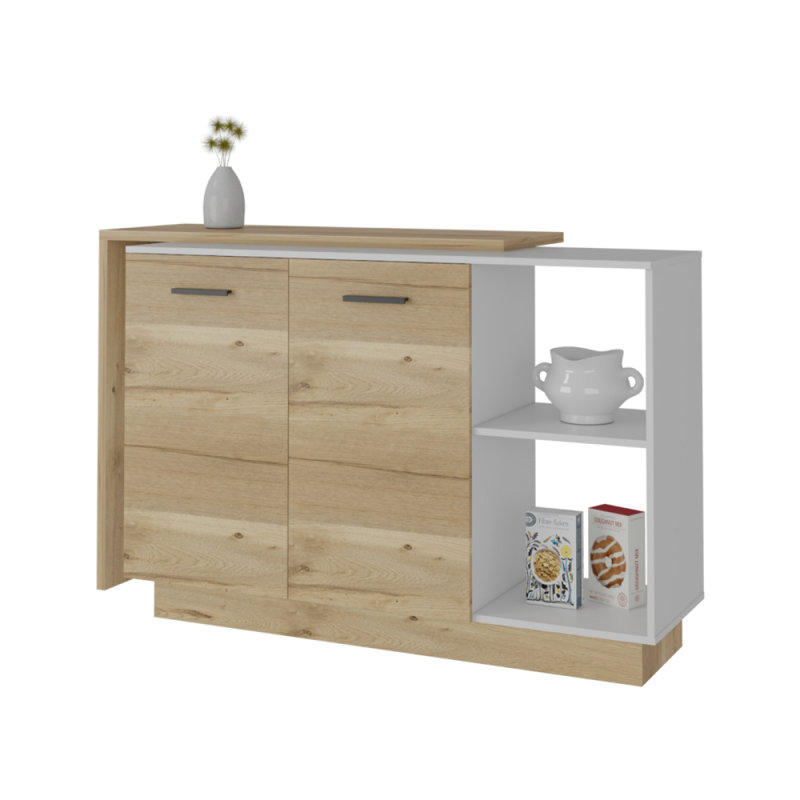 White And Light Oak 2-Piece Kitchen Set, Kitchen Island And Wall Cabinet