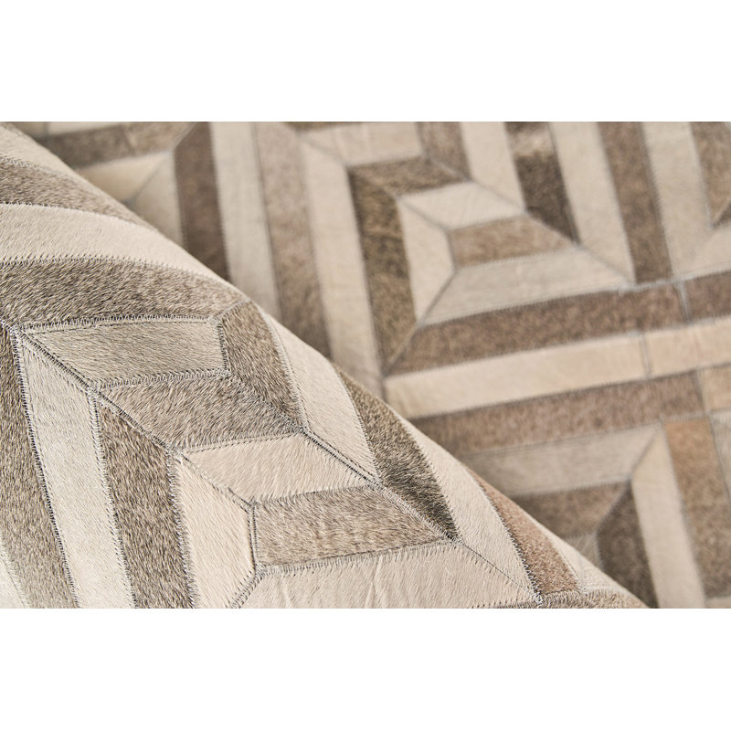 Natural Hide Cowhide Geometric Area Rug, Rectangle 13'6" x 17'6"