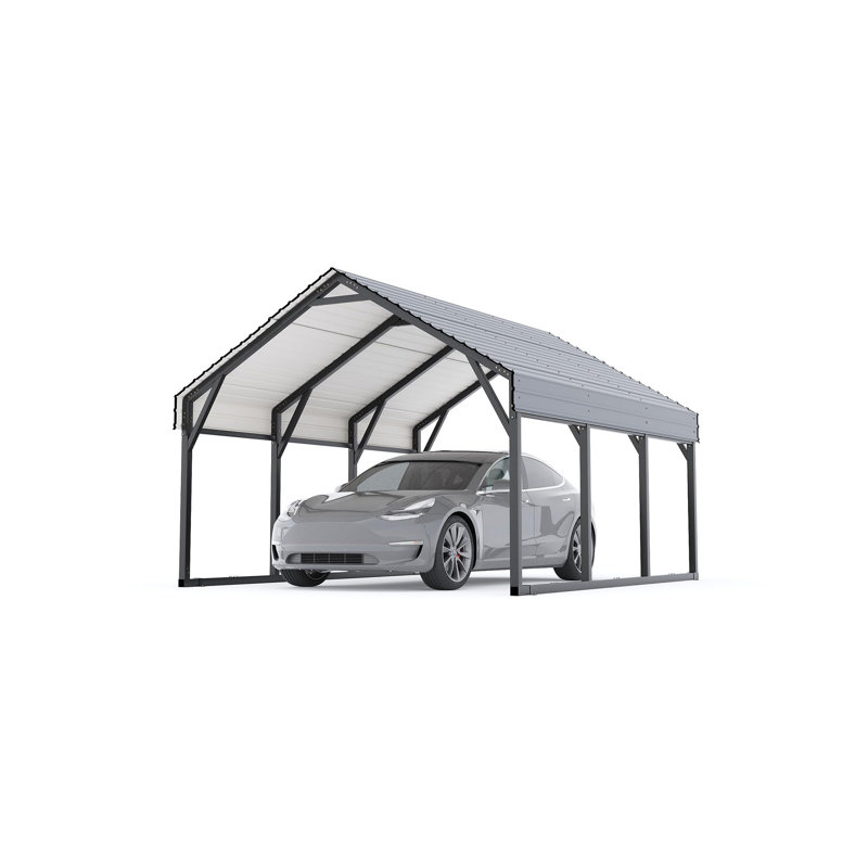Heavy-Duty Metal Carport Kit, 10x15 ft, Reinforced Frame w/ Diagonal Braces, Steel Roof, All-Weather Outdoor Shelter for Cars, RVs, Boats - Black | Carport with diagonal braces | 10*15FT | Black